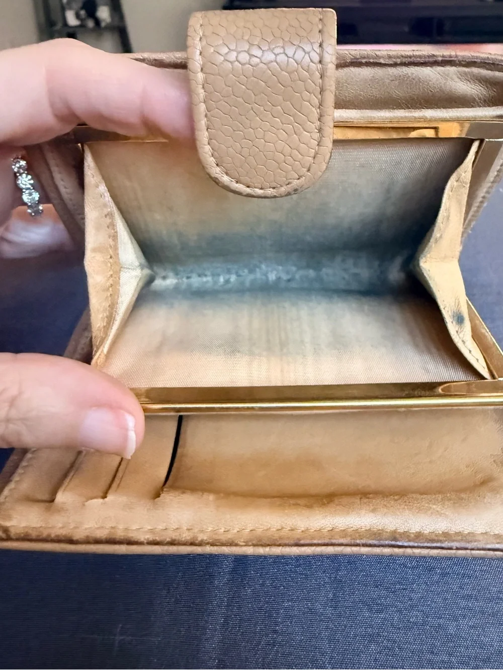 CHANEL Tan Quilted Caviar Leather Wallet with CC Logo